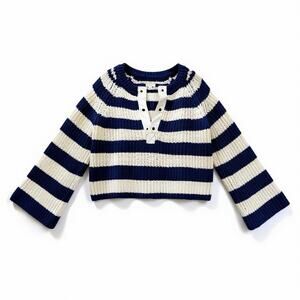 Pilcro Navy White Striped Bell Sleeve Sweater Cropped Cotton Blend Women’s M